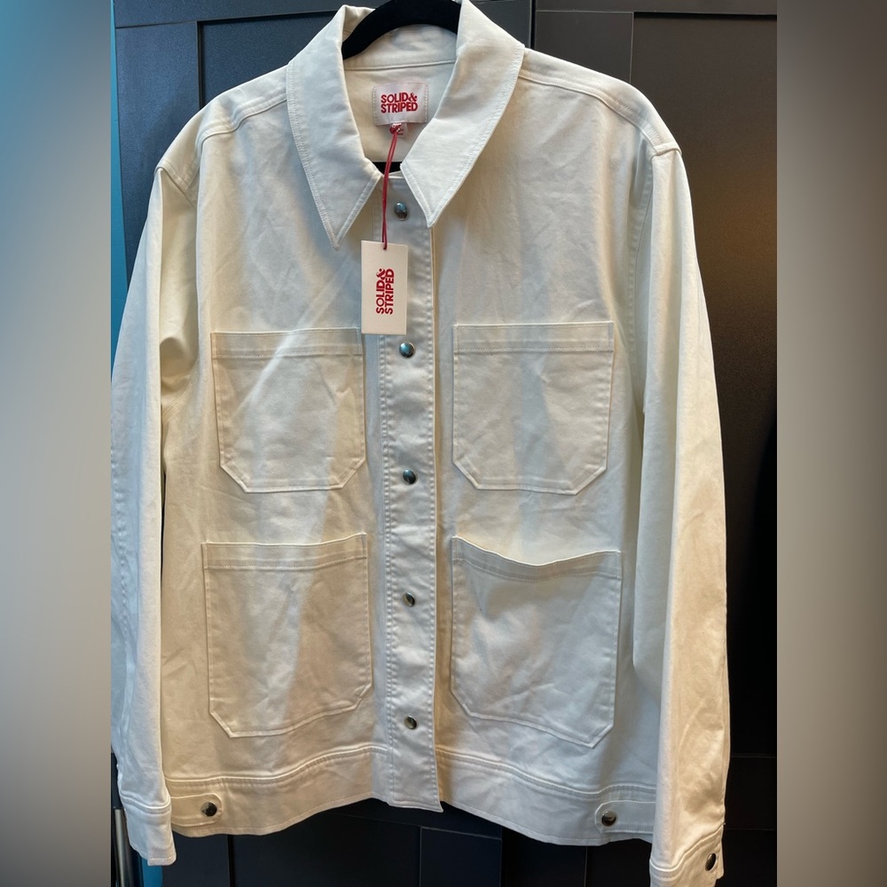 WOMEN’S SOLID & STRIPED BRAND SHIRT JACKET